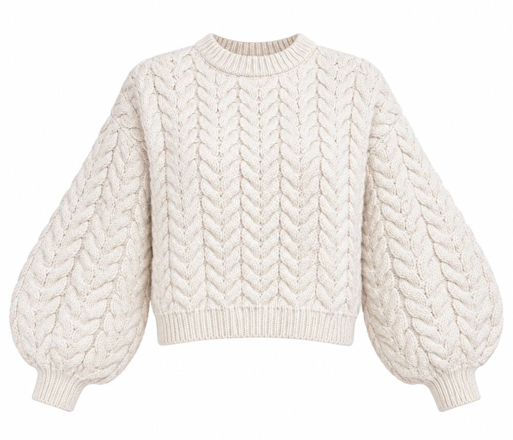 Mr Mittens Wool Cable Knit Balloon Sleeve Crew Neck Sweater XS/S